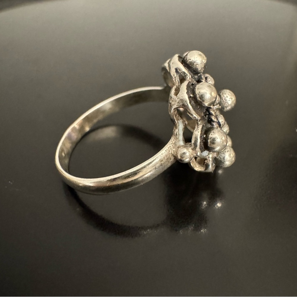 Vintage 980 Mexican Silver Sunburst Granulated Ring - Size 4 - Handmade - Picture 3 of 8